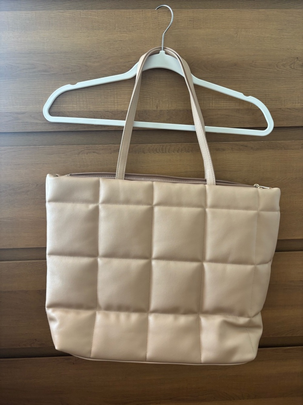 A New Day Quilted Faux Leather Tote Bag in Beige